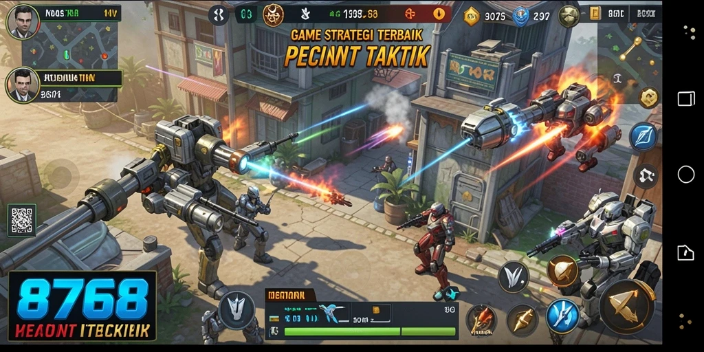 Screenshot utama 8768 menunjukkan aksi pertempuran strategi yang intens.