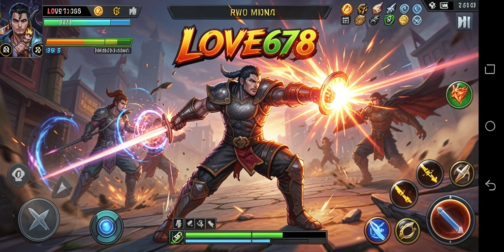 Screenshot gameplay LOVE678 menunjukkan pertarungan yang epik dan mendebarkan.