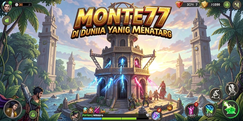 Tampilan gameplay <strong>MONTE77</strong> yang menampilkan tindakan pertahanan menara.